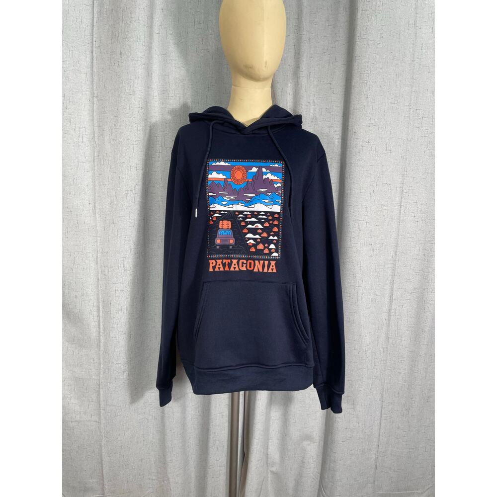 Patagonia Men's Summit Road Uprisal Navy Hoodie with Kangaroo Pocket, Medium